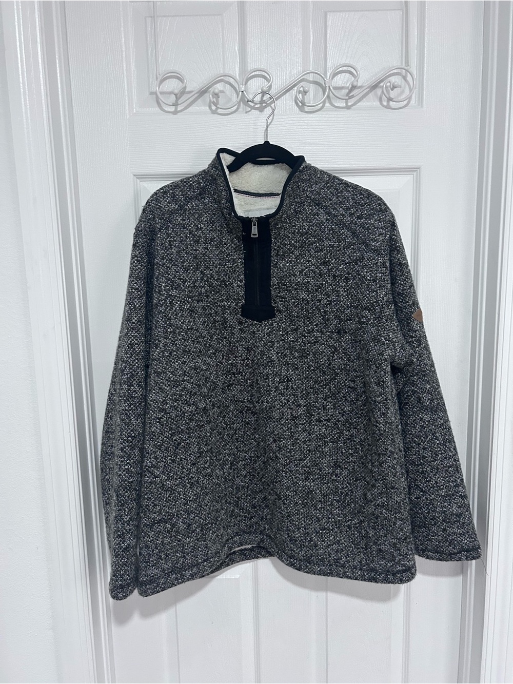 Orvis Men's Gray Heather 1/4 Zip-Up Sweater Pullover. Sherpa Lining Size XL